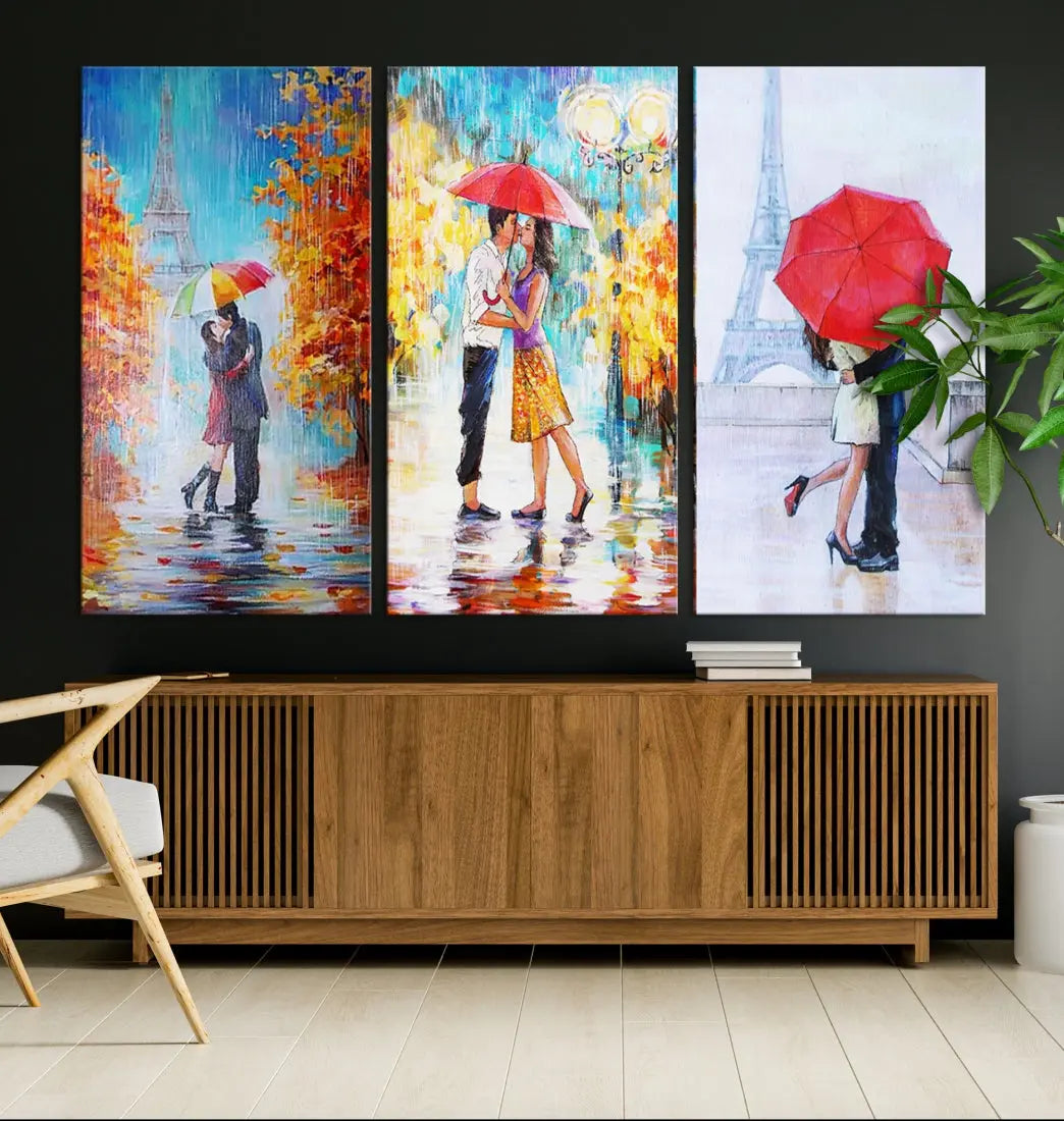 Lovers Under the Rain Autumn Canvas Wall Art Print Love Art Home Gift