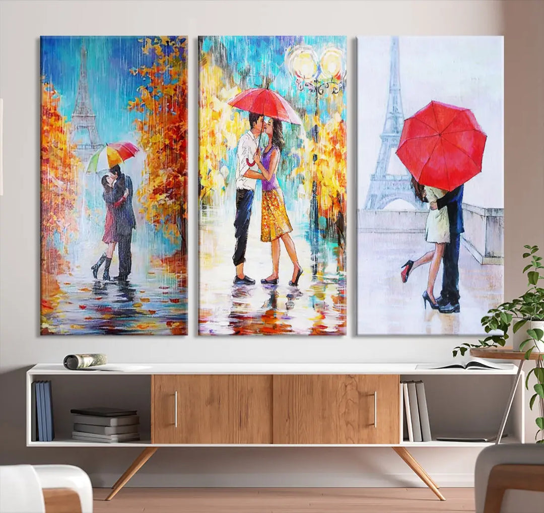 Lovers Under the Rain Autumn Canvas Wall Art Print Love Art Home Gift