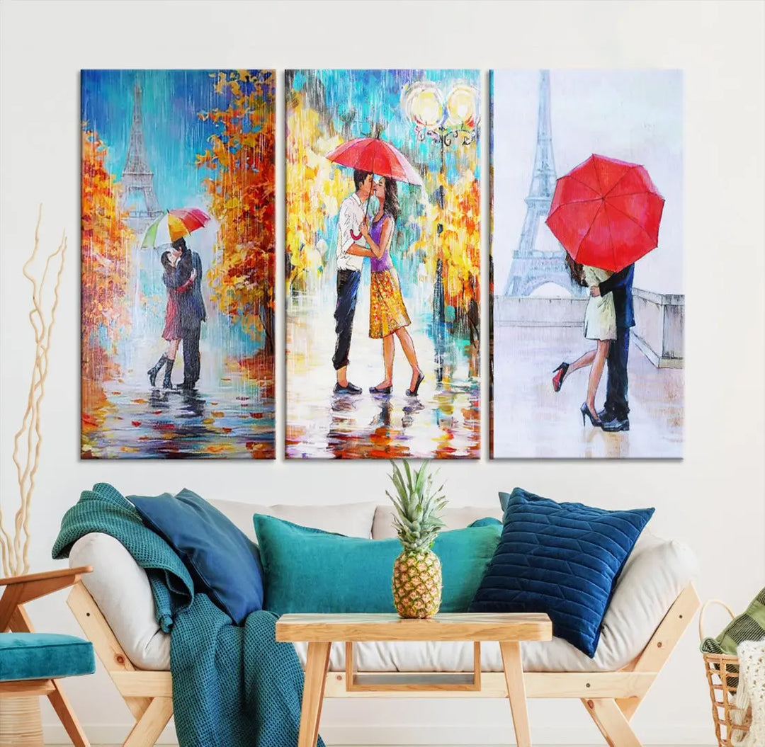 Lovers Under the Rain Autumn Canvas Wall Art Print Love Art Home Gift