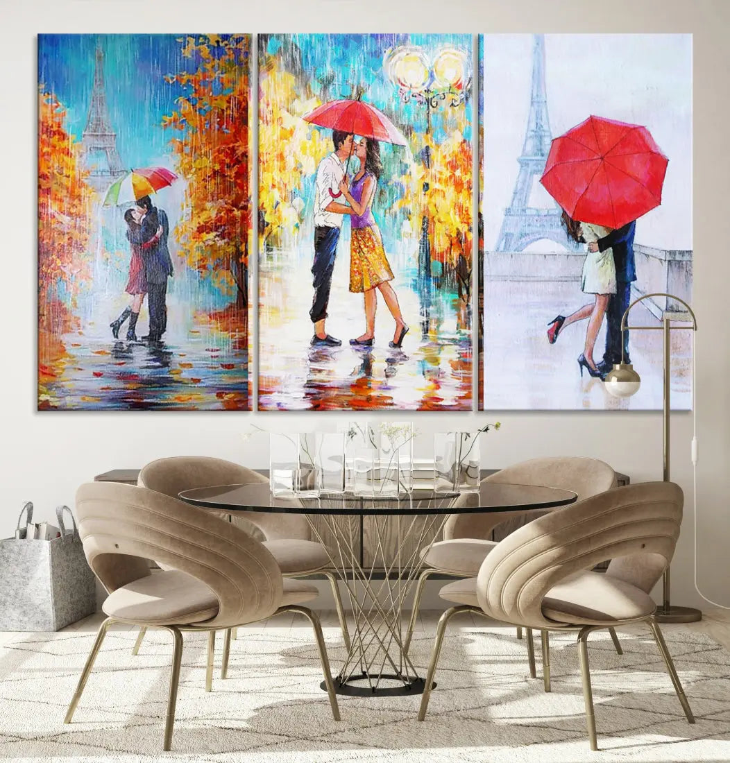 Lovers Under the Rain Autumn Canvas Wall Art Print Love Art Home Gift