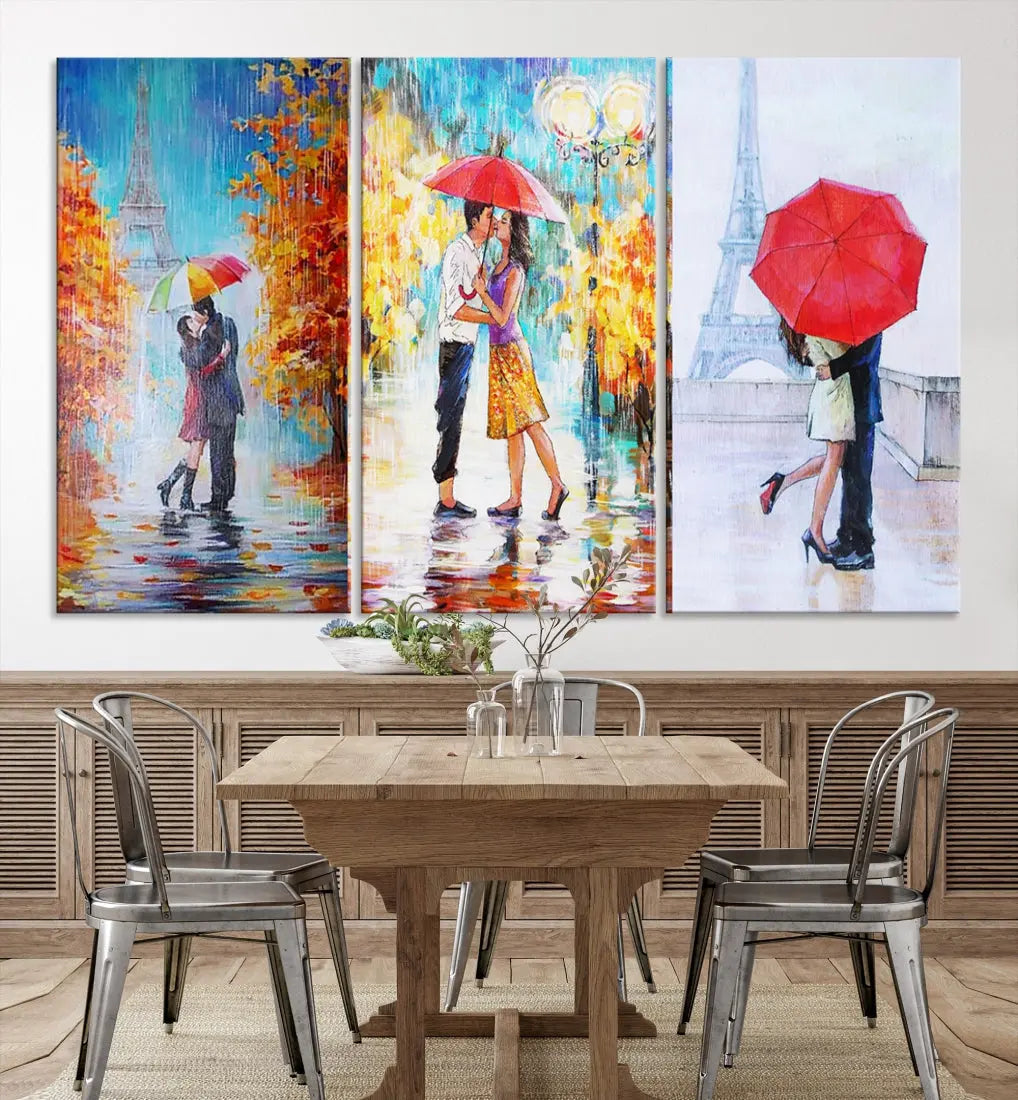 Lovers Under the Rain Autumn Canvas Wall Art Print Love Art Home Gift