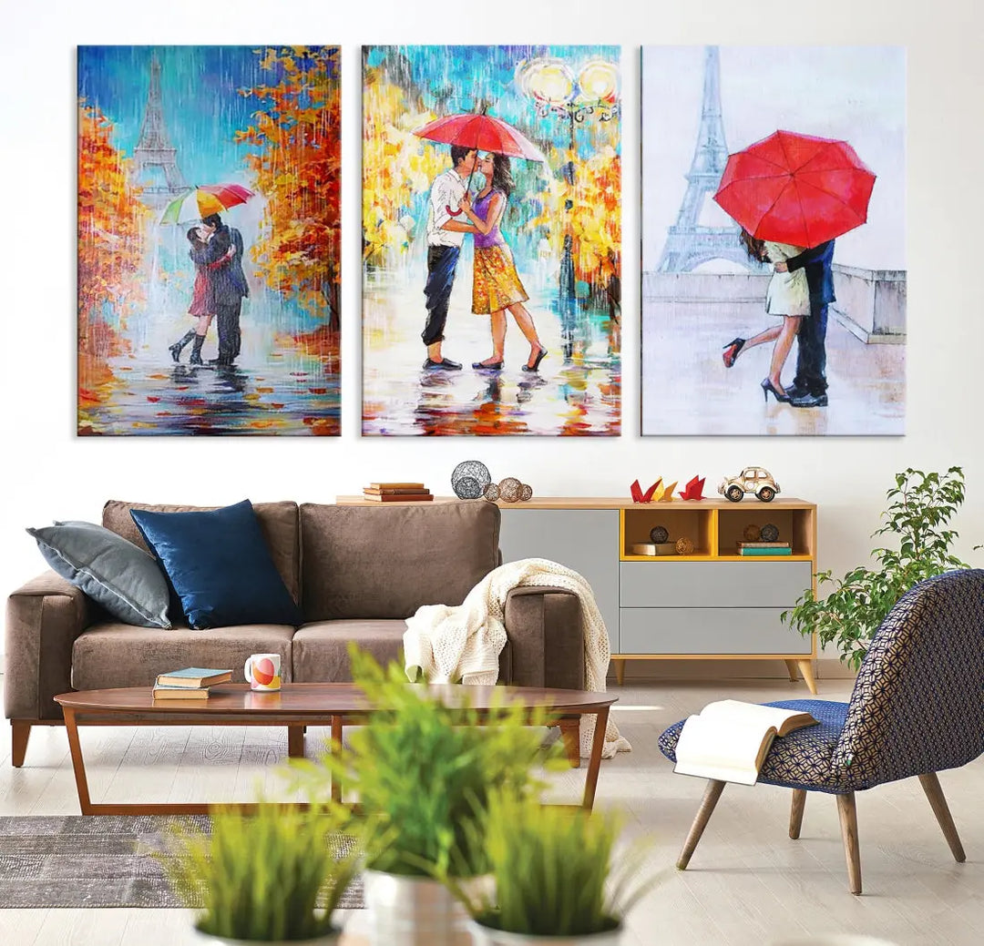 Lovers Under the Rain Autumn Canvas Wall Art Print Love Art Home Gift