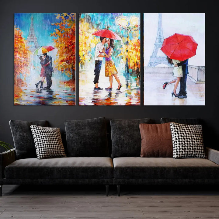 Lovers Under the Rain Autumn Canvas Wall Art Print Love Art Home Gift