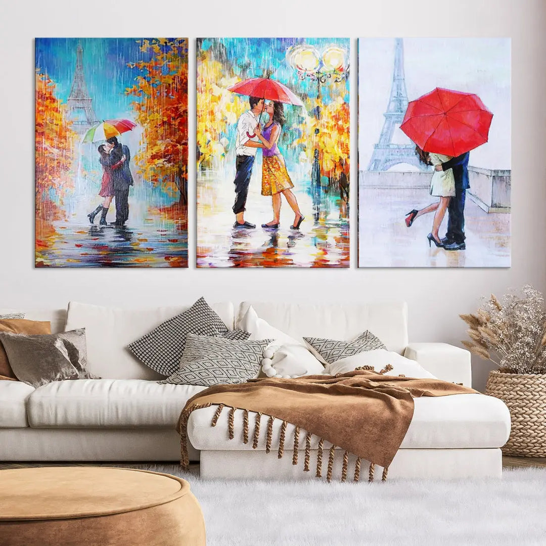 Lovers Under the Rain Autumn Canvas Wall Art Print Love Art Home Gift