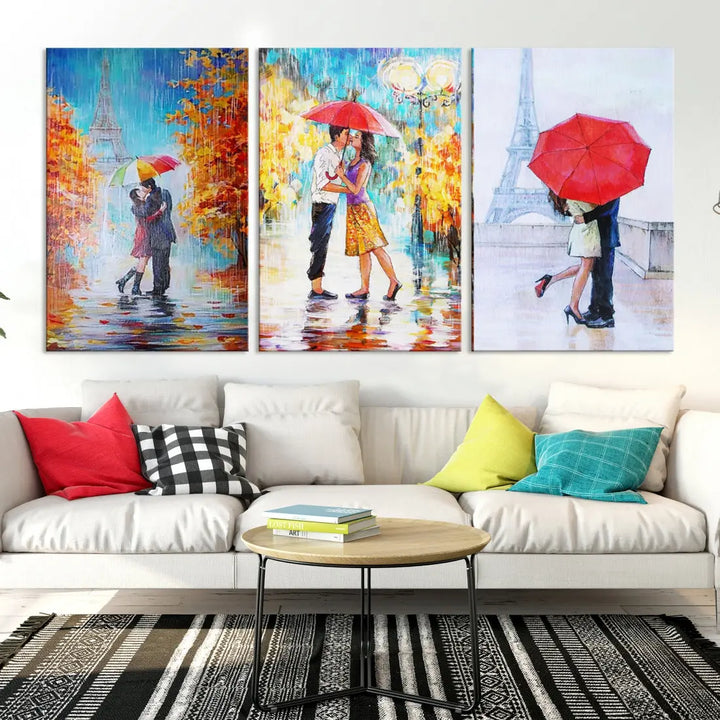 Lovers Under the Rain Autumn Canvas Wall Art Print Love Art Home Gift