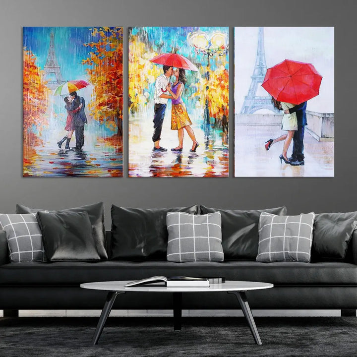 Lovers Under the Rain Autumn Canvas Wall Art Print Love Art Home Gift