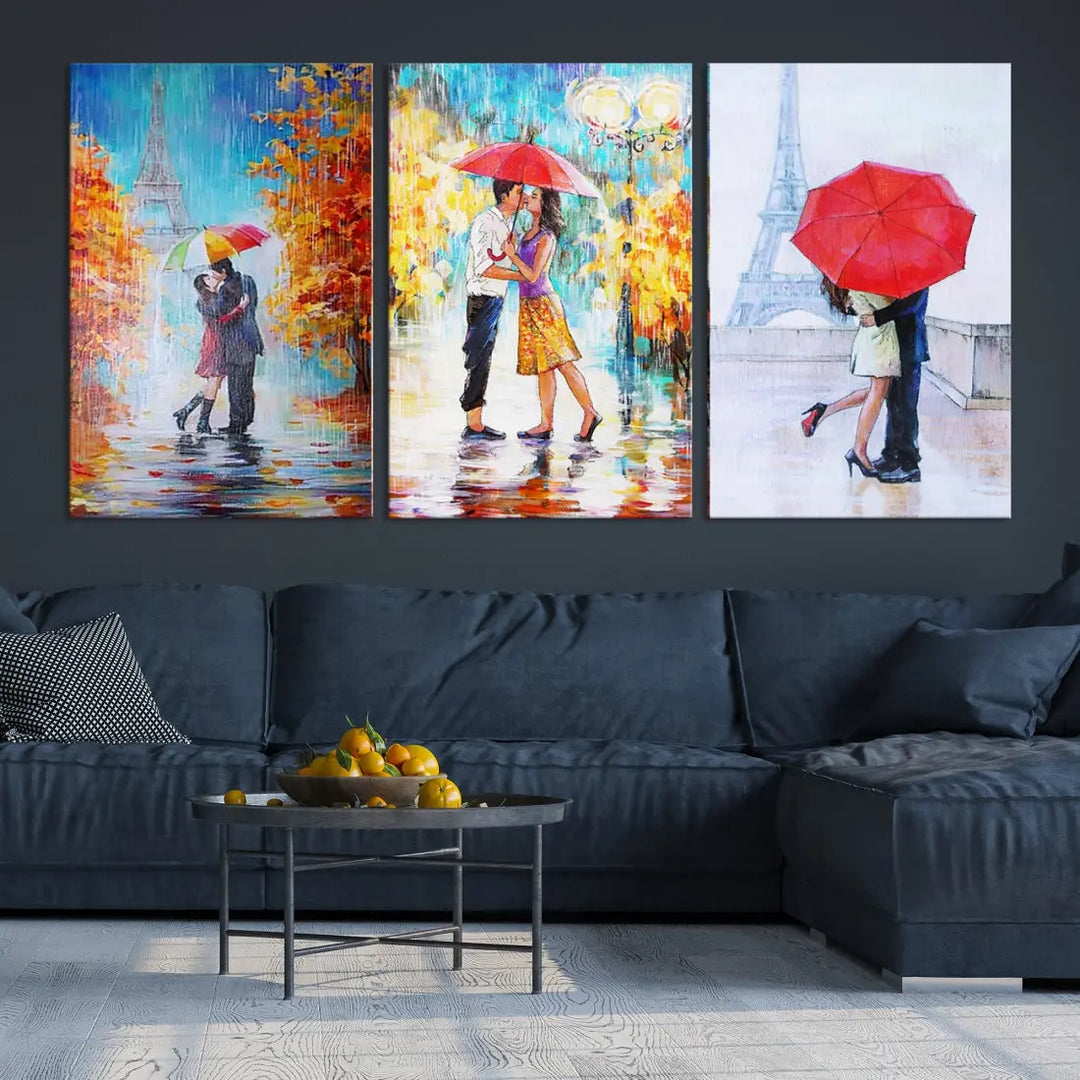 Lovers Under the Rain Autumn Canvas Wall Art Print Love Art Home Gift