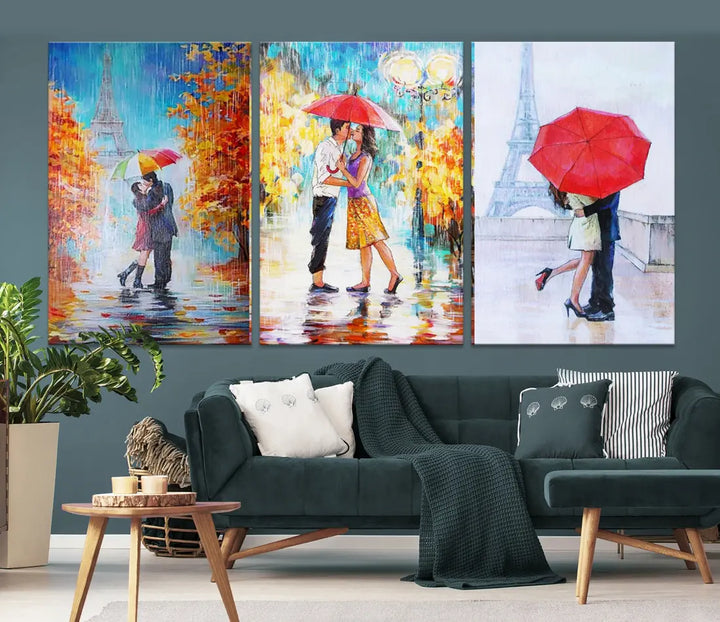 Lovers Under the Rain Autumn Canvas Wall Art Print Love Art Home Gift