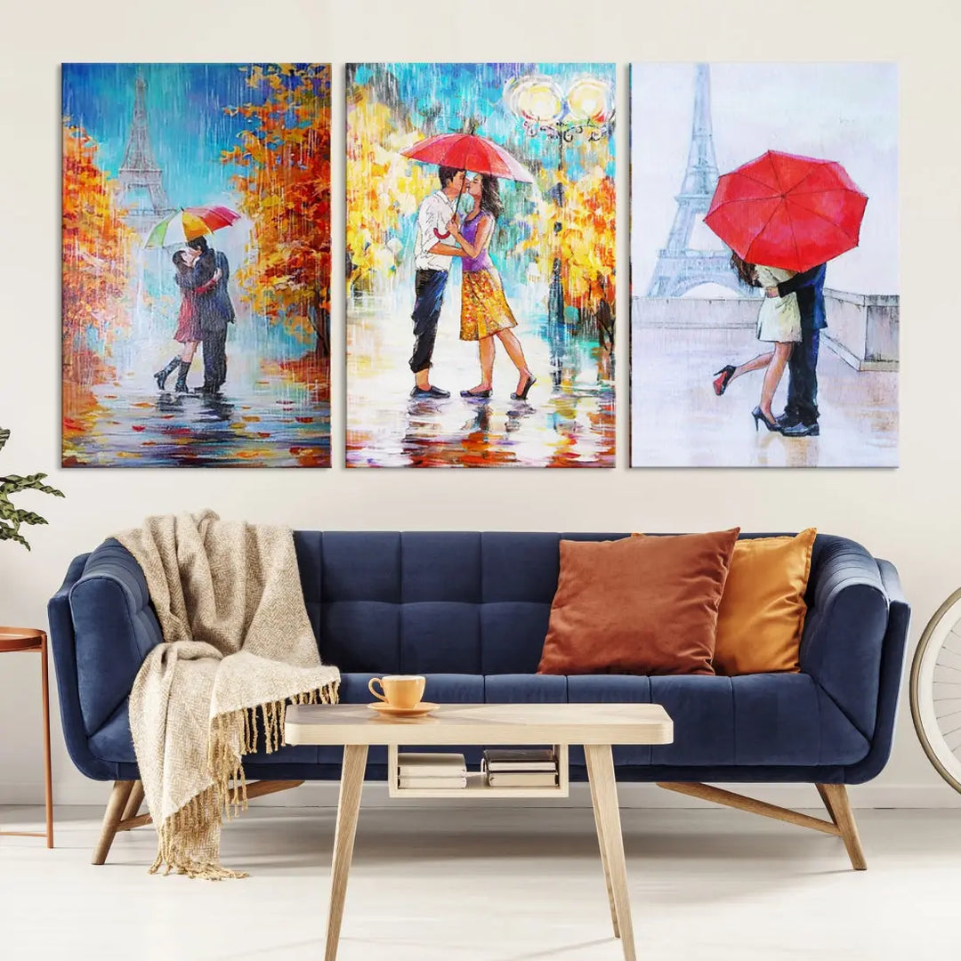 Lovers Under the Rain Autumn Canvas Wall Art Print Love Art Home Gift