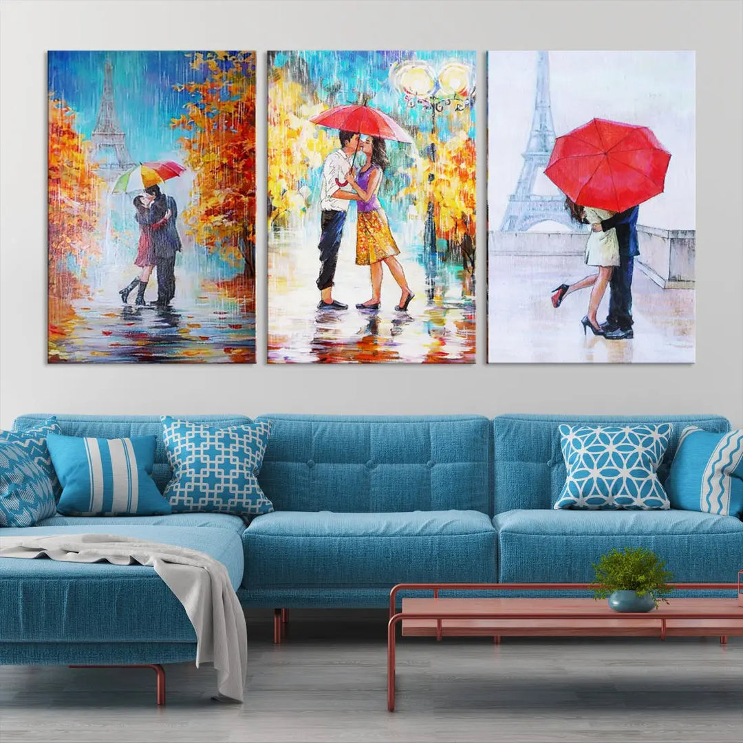 Lovers Under the Rain Autumn Canvas Wall Art Print Love Art Home Gift