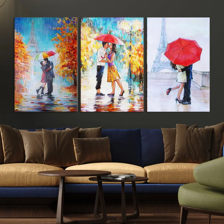 Lovers Under the Rain Autumn Canvas Wall Art Print Love Art Home Gift