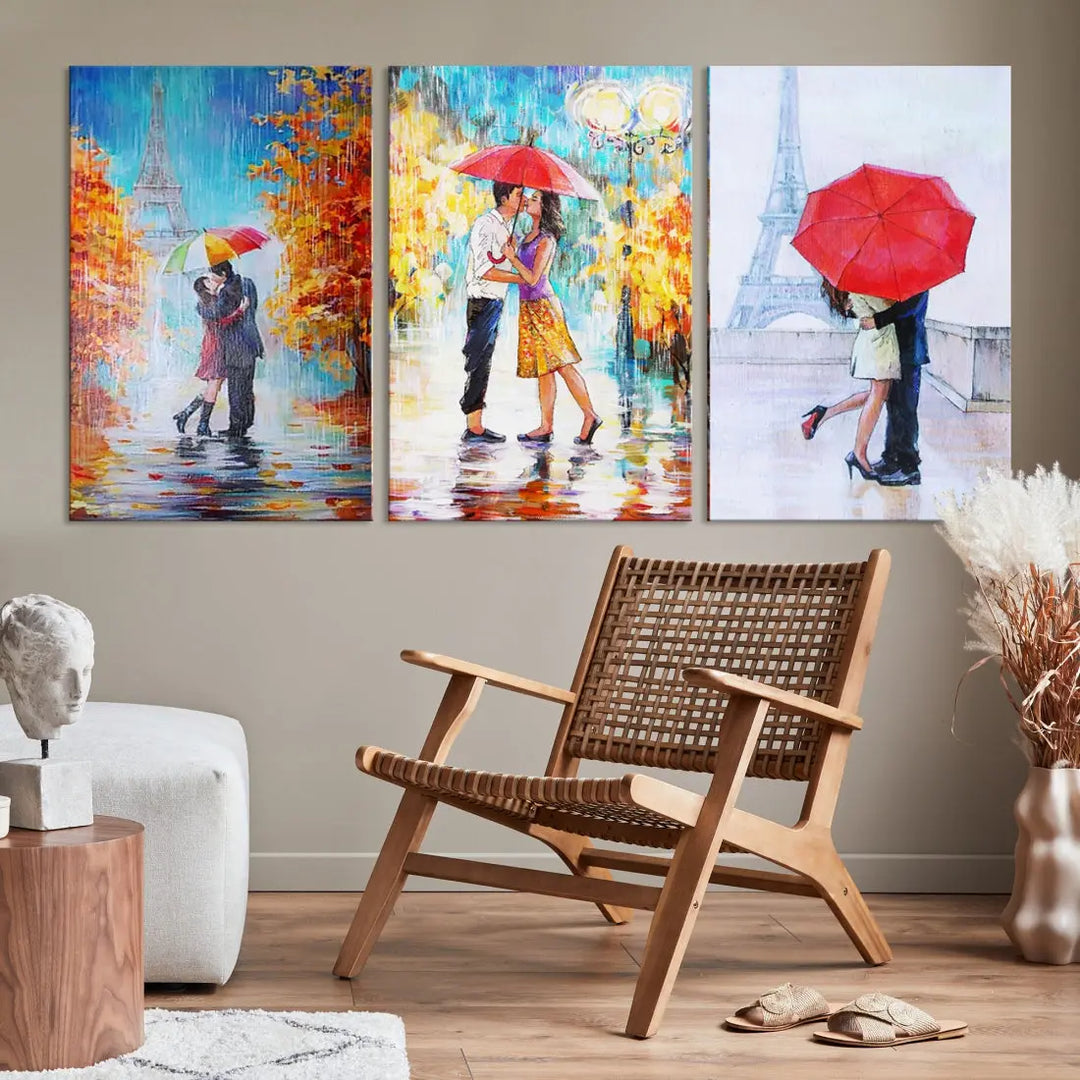 Lovers Under the Rain Autumn Canvas Wall Art Print Love Art Home Gift