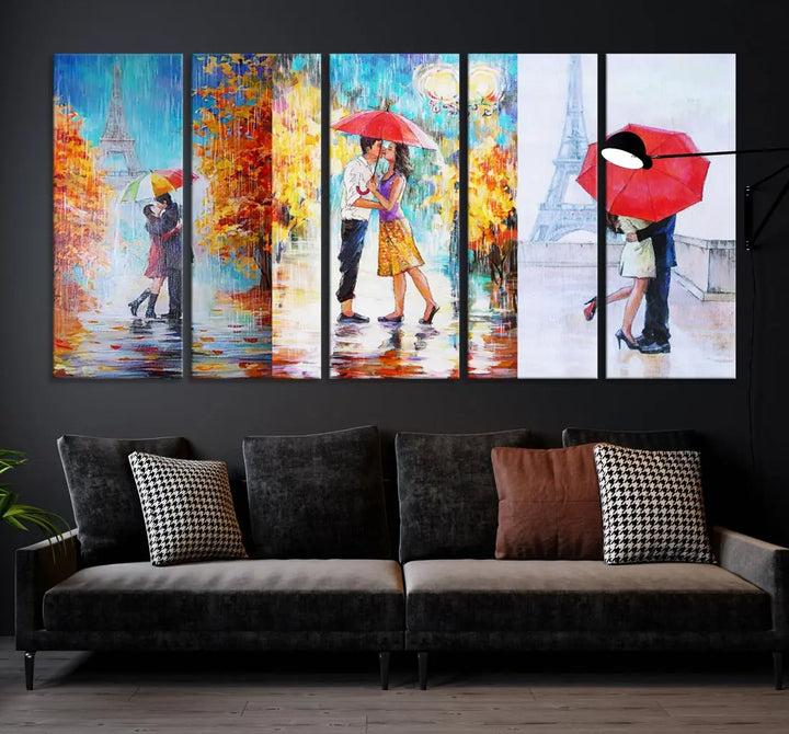 Lovers Under the Rain Autumn Canvas Wall Art Print Love Art Home Gift