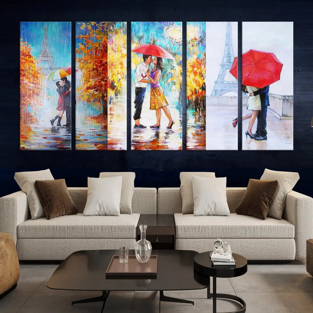 Lovers Under the Rain Autumn Canvas Wall Art Print Love Art Home Gift