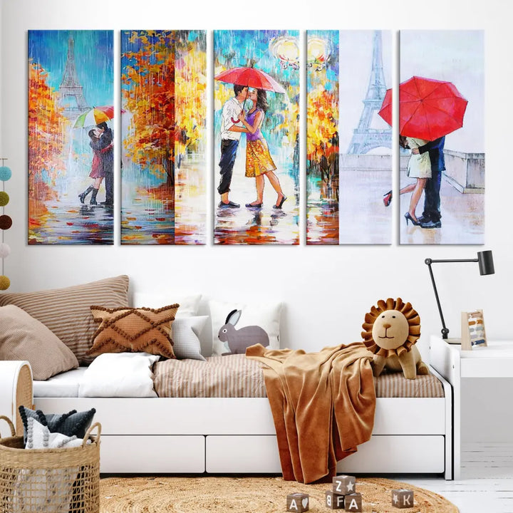 Lovers Under the Rain Autumn Canvas Wall Art Print Love Art Home Gift