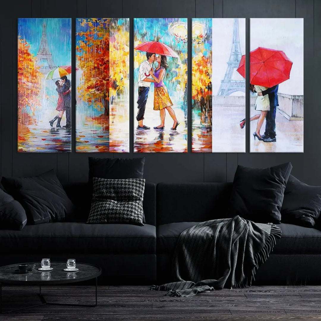 Lovers Under the Rain Autumn Canvas Wall Art Print Love Art Home Gift