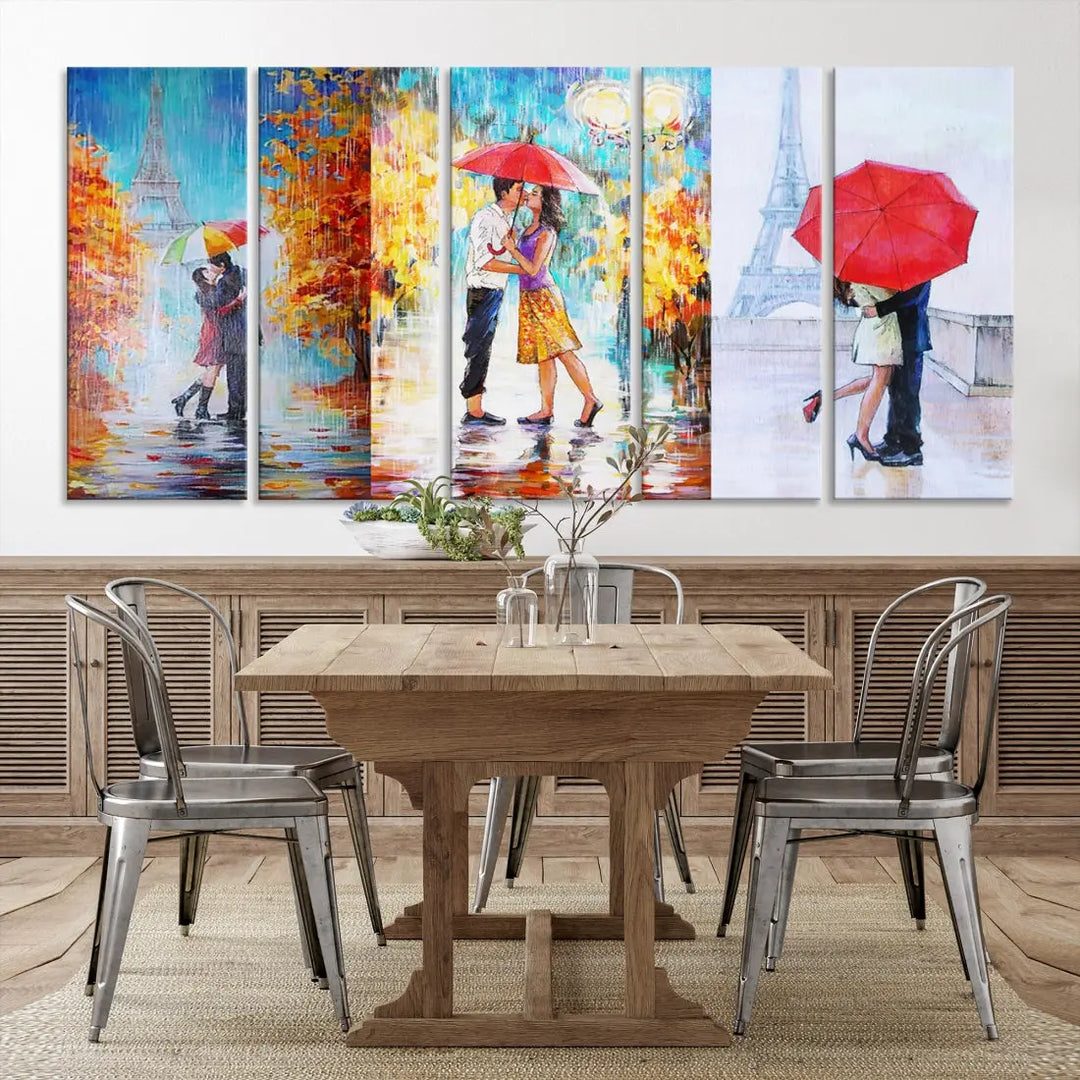 Lovers Under the Rain Autumn Canvas Wall Art Print Love Art Home Gift