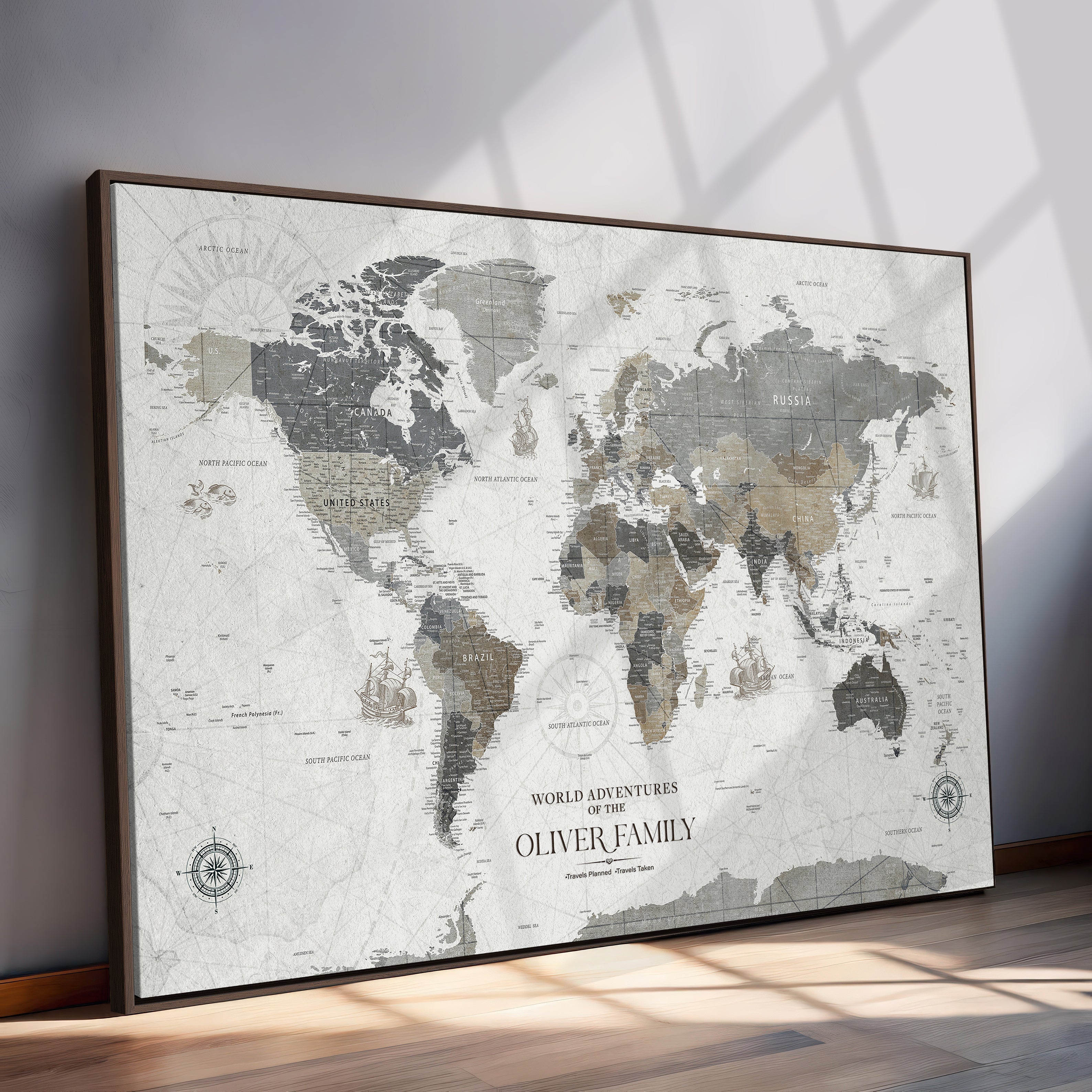 24596128-MGV-CV-36X24-Custom Push Pin World Map Wall Canvas Print – Personalized Travel Tracker with Pins – Framed Large Multi-Size Canvas for Home Office Decor