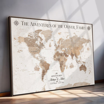 '-Personalized Framed World Map Canvas Wall Art Print – Custom Push Pin Travel Tracker Lover - Custom World Map on Canvas - H24