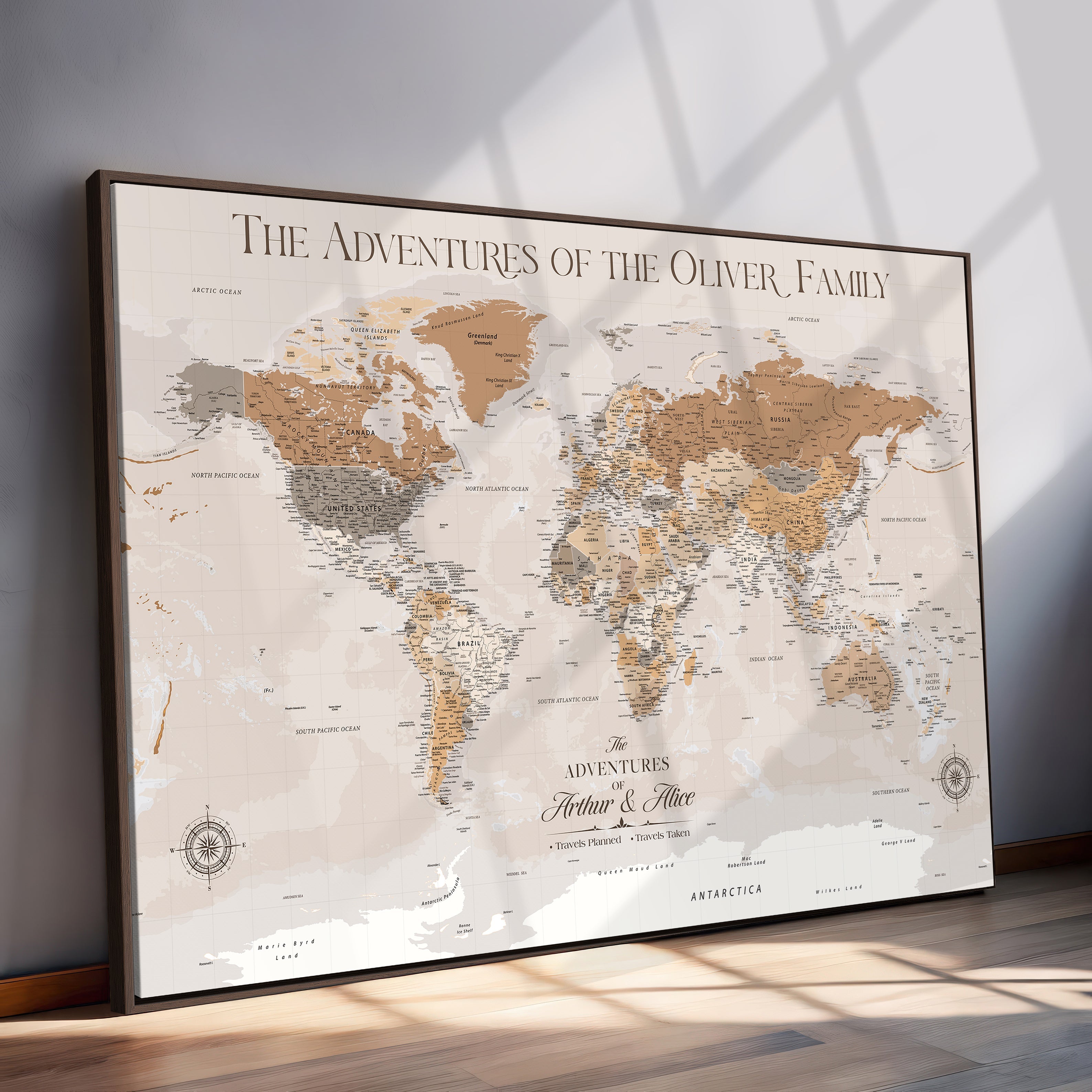 43101120-MGV-CV-36X24-World Travel Map with Pins – Push Pin Maps of Where I've Been, Framed Wall Map for Travel Memories, Old Style Decorative World Map - H10