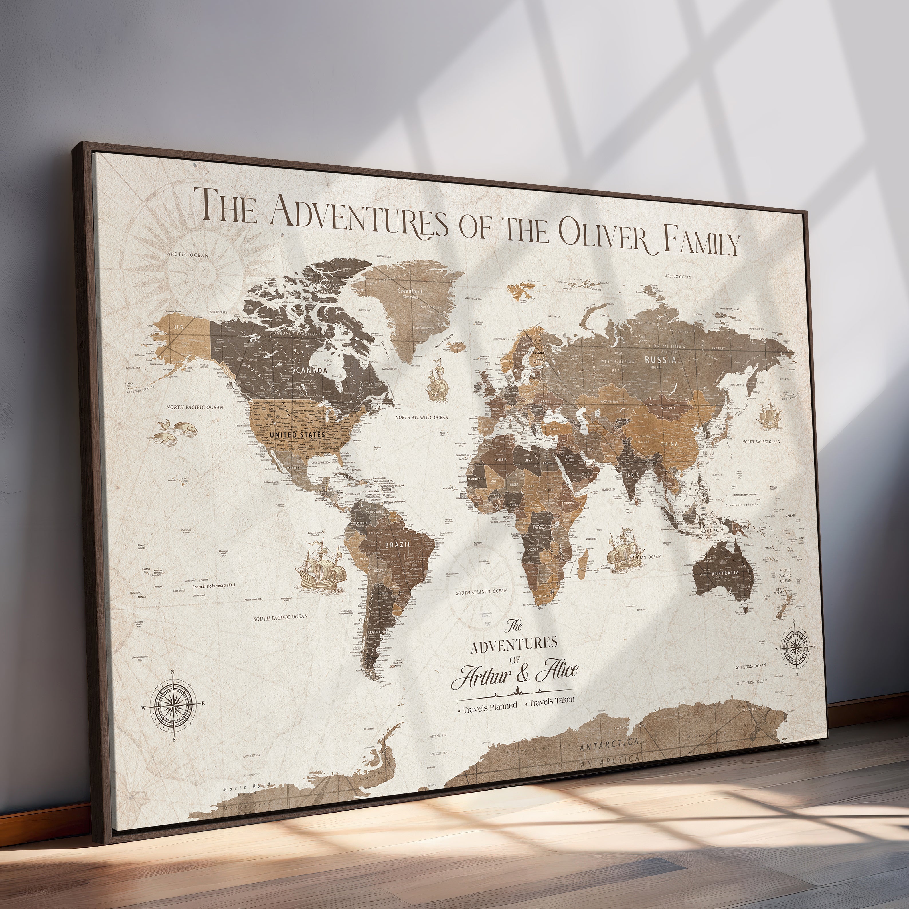 84483613-MGV-CV-36X24-Custom Push Pin World Map Wall Canvas Print – Personalized Travel Tracker with Pins – Framed Large Multi-Size Canvas for Home Office Decor