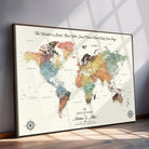 40183091-MGV-CV-36X24-Custom Framed World Map Canvas Print – Personalized Push Pin Travel Tracker Gift for Couples, Weddings, or Anniversary Celebrations