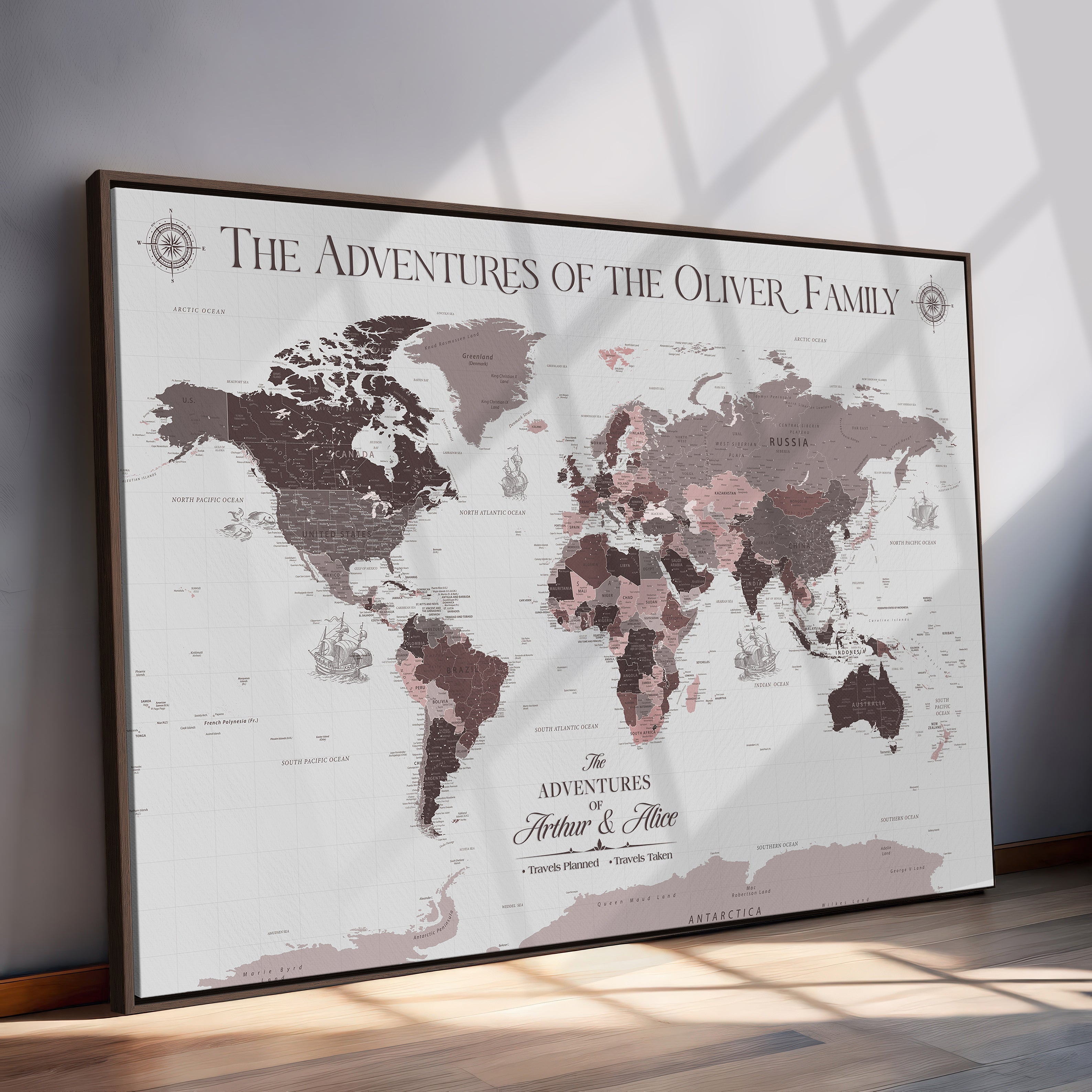 43789856-MGV-CV-36X24-Custom Push Pin World Map Wall Canvas Print – Personalized Travel Tracker with Pins – Framed Large Multi-Size Canvas for Home Office Decor