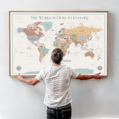 45566494-MGV-CV-36X24-Customizable World Map Push Pin Canvas Personalized Travel Gift Framed Adventure Tracker for Vacation Memories Anniversary Decor