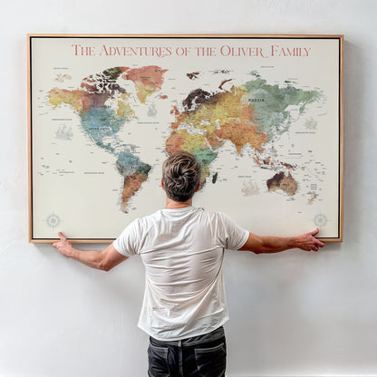 21888361-MGV-CV-36X24-Personalized World Map Wall Art Print – Custom Push Pin Travel Tracker Wall Art, Framed Gift for Couples, Anniversary, or Housewarming
