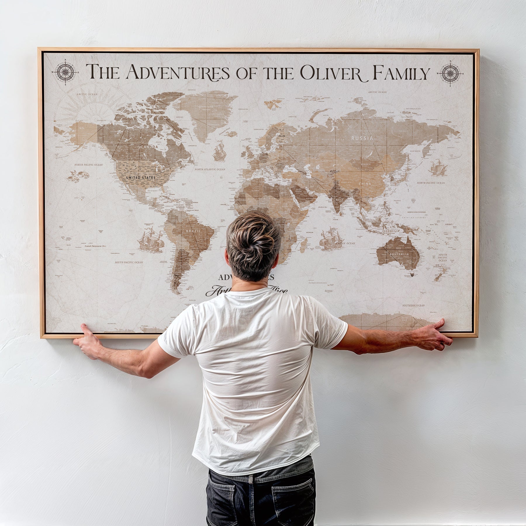 58395047-MGV-CV-36X24-Custom Push Pin World Map Wall Canvas Print – Personalized Travel Tracker with Pins – Framed Large Multi-Size Canvas for Home Office Decor
