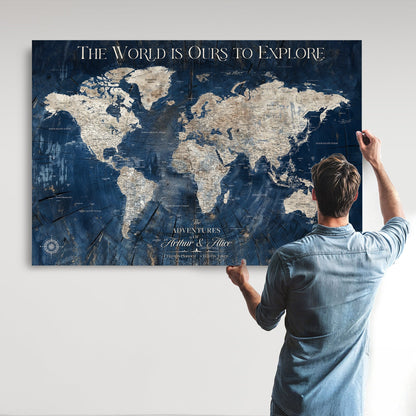 45566494-MGV-CV-36X24-Customized World Map Canvas Print | Premium Canvas with Foam Backing | Vintage-Inspired Map Art | Perfect for Home Office or Study Room