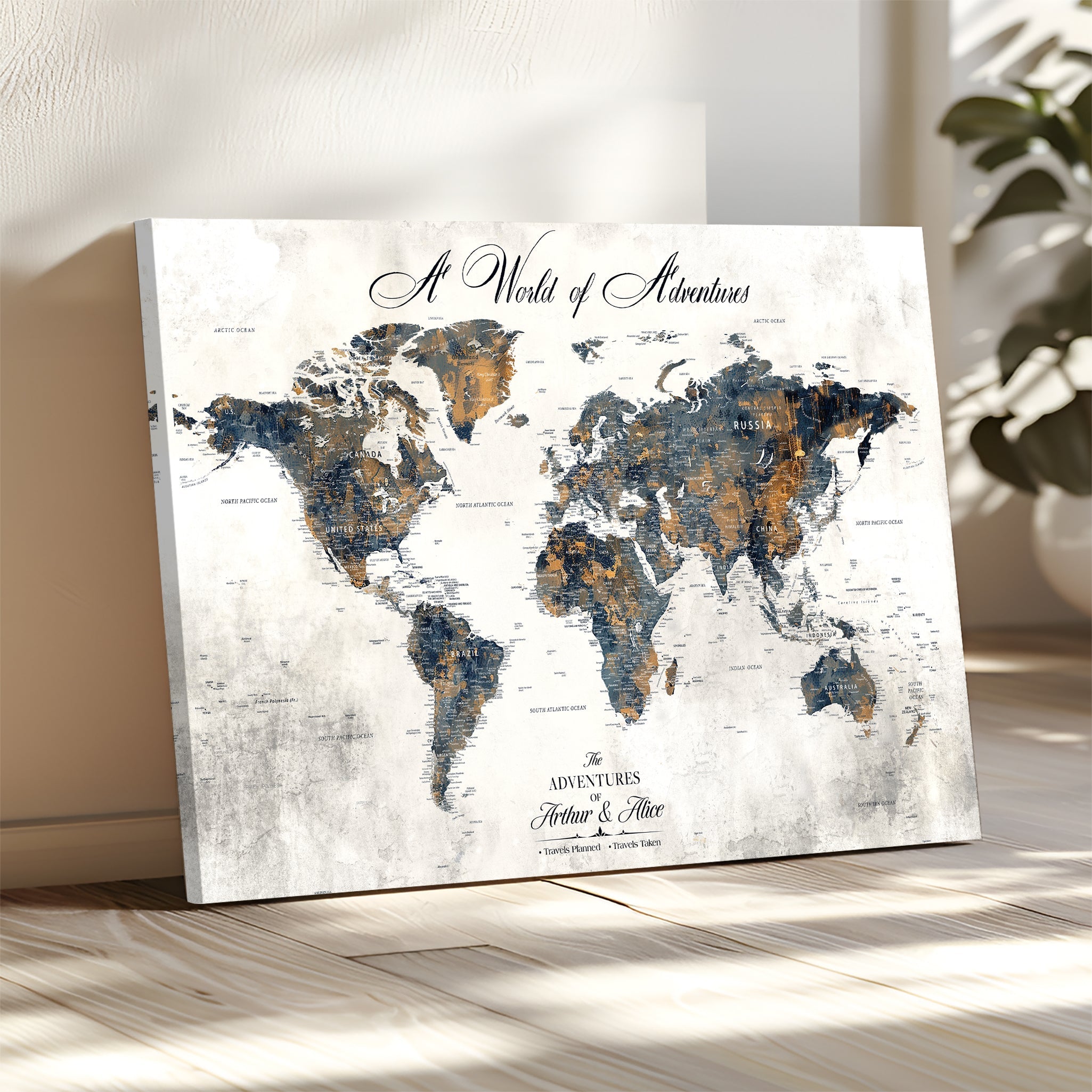 '-Personalized Push Pin World Map Wall Art, Customize Map Canvas Print, Adventure Black White Travel Decor for Couples for Anniversaries - H7