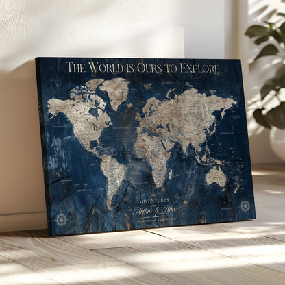 45566494-MGV-CV-36X24-Customized World Map Canvas Print | Premium Canvas with Foam Backing | Vintage-Inspired Map Art | Perfect for Home Office or Study Room