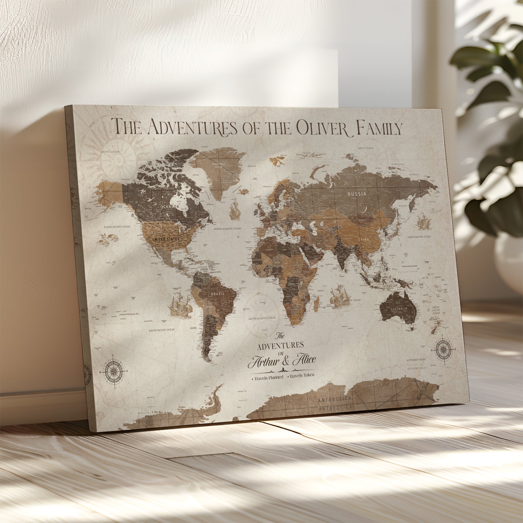 84483613-MGV-CV-36X24-Custom Push Pin World Map Wall Canvas Print – Personalized Travel Tracker with Pins – Framed Large Multi-Size Canvas for Home Office Decor