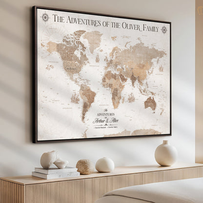 '-Personalized Framed World Map Canvas Wall Art Print – Custom Push Pin Travel Tracker Lover - Custom World Map on Canvas - H24
