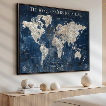 45566494-MGV-CV-36X24-Customized World Map Canvas Print | Premium Canvas with Foam Backing | Vintage-Inspired Map Art | Perfect for Home Office or Study Room