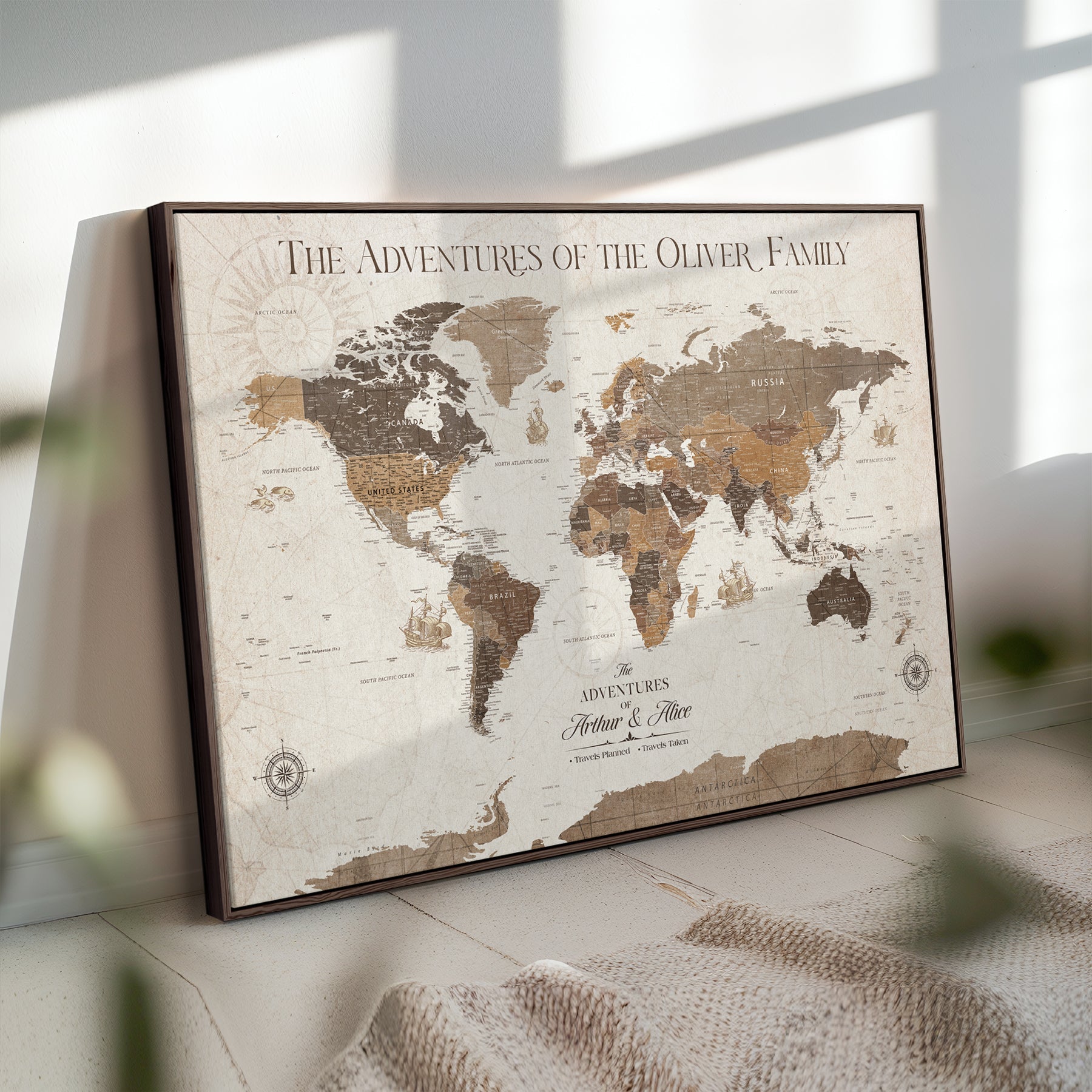 84483613-MGV-CV-36X24-Custom Push Pin World Map Wall Canvas Print – Personalized Travel Tracker with Pins – Framed Large Multi-Size Canvas for Home Office Decor
