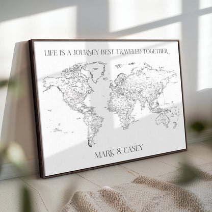 CSM02-MGV-CV-36X24-Custom Push Pin World Map Print – Personalized Canvas Wall Art for Travel Memories, Framed Gift for Couples, Anniversary or Wedding