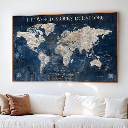 45566494-MGV-CV-36X24-Customized World Map Canvas Print | Premium Canvas with Foam Backing | Vintage-Inspired Map Art | Perfect for Home Office or Study Room
