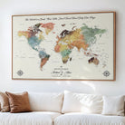 40183091-MGV-CV-36X24-Custom Framed World Map Canvas Print – Personalized Push Pin Travel Tracker Gift for Couples, Weddings, or Anniversary Celebrations