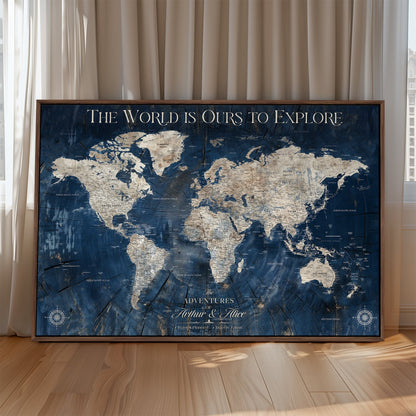 45566494-MGV-CV-36X24-Customized World Map Canvas Print | Premium Canvas with Foam Backing | Vintage-Inspired Map Art | Perfect for Home Office or Study Room