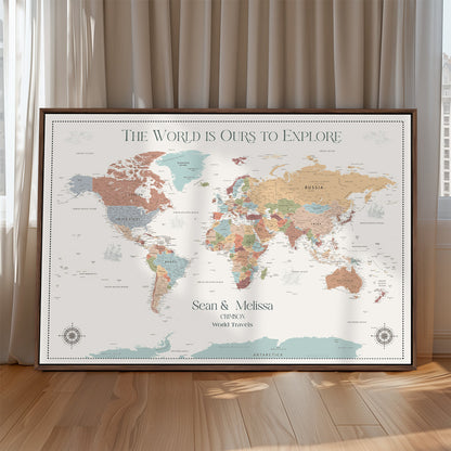 45566494-MGV-CV-36X24-Customizable World Map Push Pin Canvas Personalized Travel Gift Framed Adventure Tracker for Vacation Memories Anniversary Decor