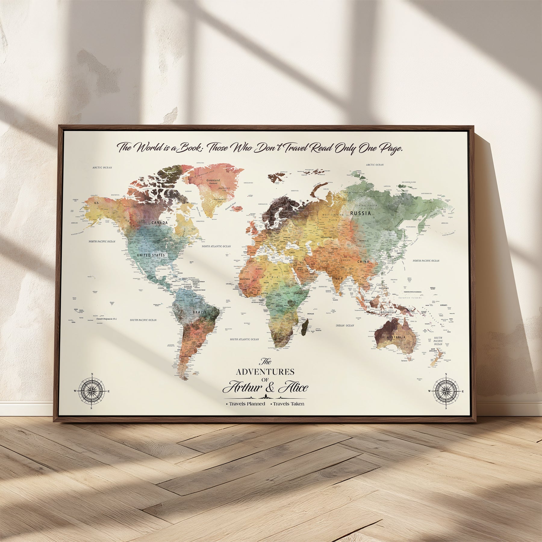 40183091-MGV-CV-36X24-Custom Framed World Map Canvas Print – Personalized Push Pin Travel Tracker Gift for Couples, Weddings, or Anniversary Celebrations