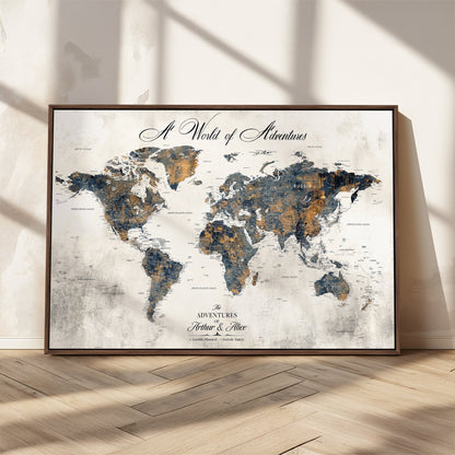 '-Personalized Push Pin World Map Wall Art, Customize Map Canvas Print, Adventure Black White Travel Decor for Couples for Anniversaries - H7
