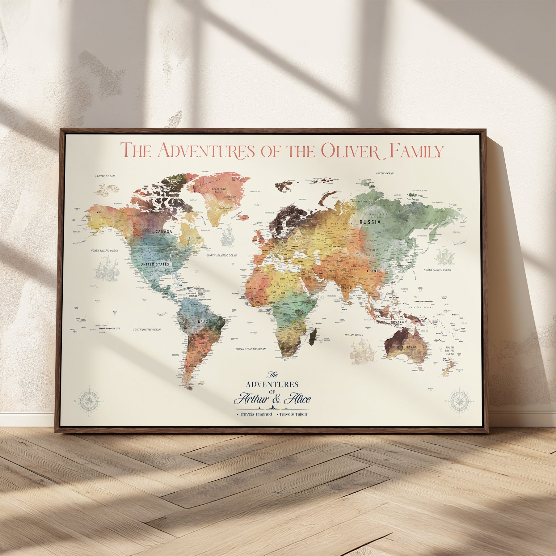 21888361-MGV-CV-36X24-Personalized World Map Wall Art Print – Custom Push Pin Travel Tracker Wall Art, Framed Gift for Couples, Anniversary, or Housewarming