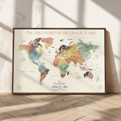 21888361-MGV-CV-36X24-Personalized World Map Wall Art Print – Custom Push Pin Travel Tracker Wall Art, Framed Gift for Couples, Anniversary, or Housewarming