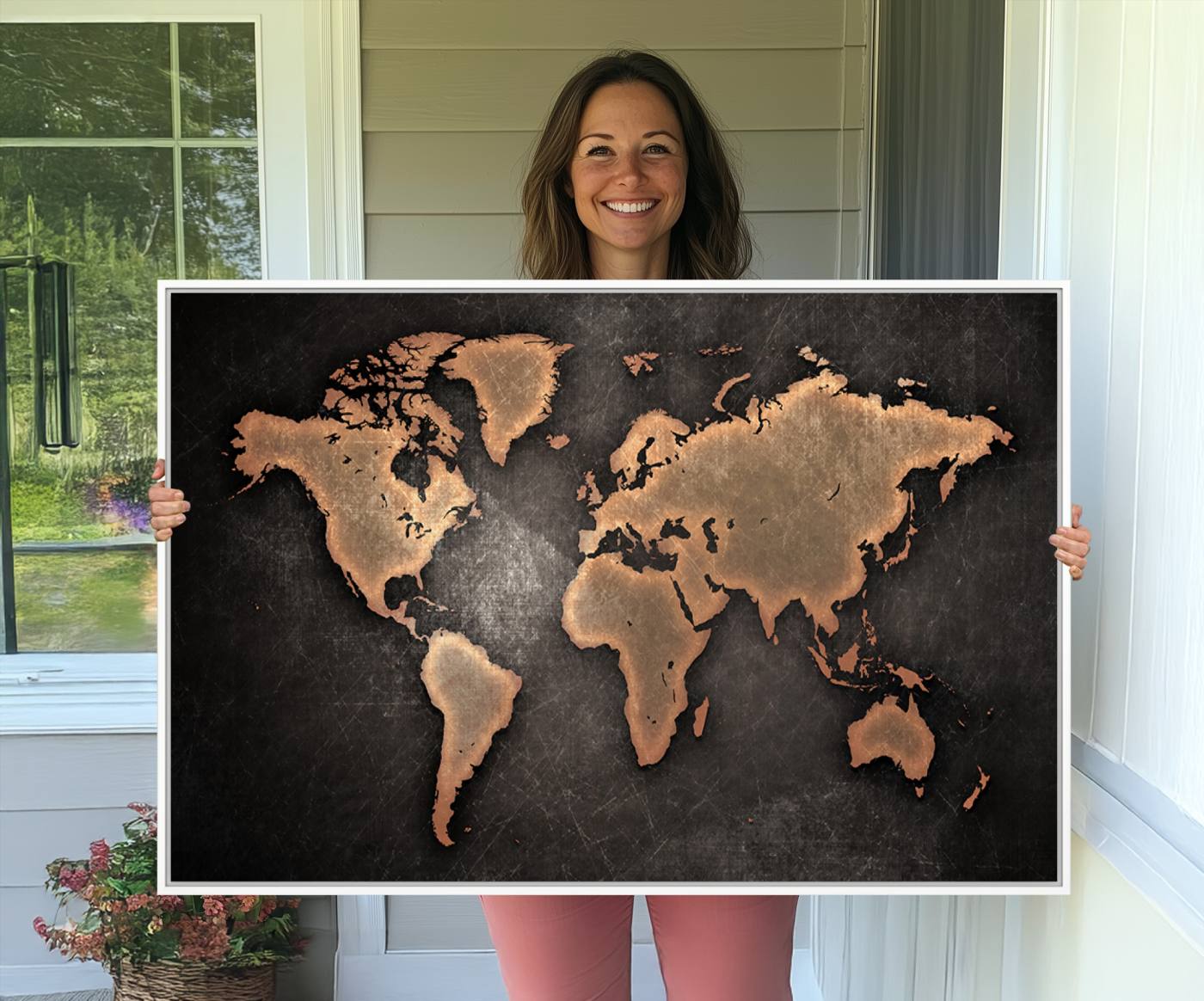 33739-MGV-CV-36X24-Maroon World Map Wall Art Canvas Print