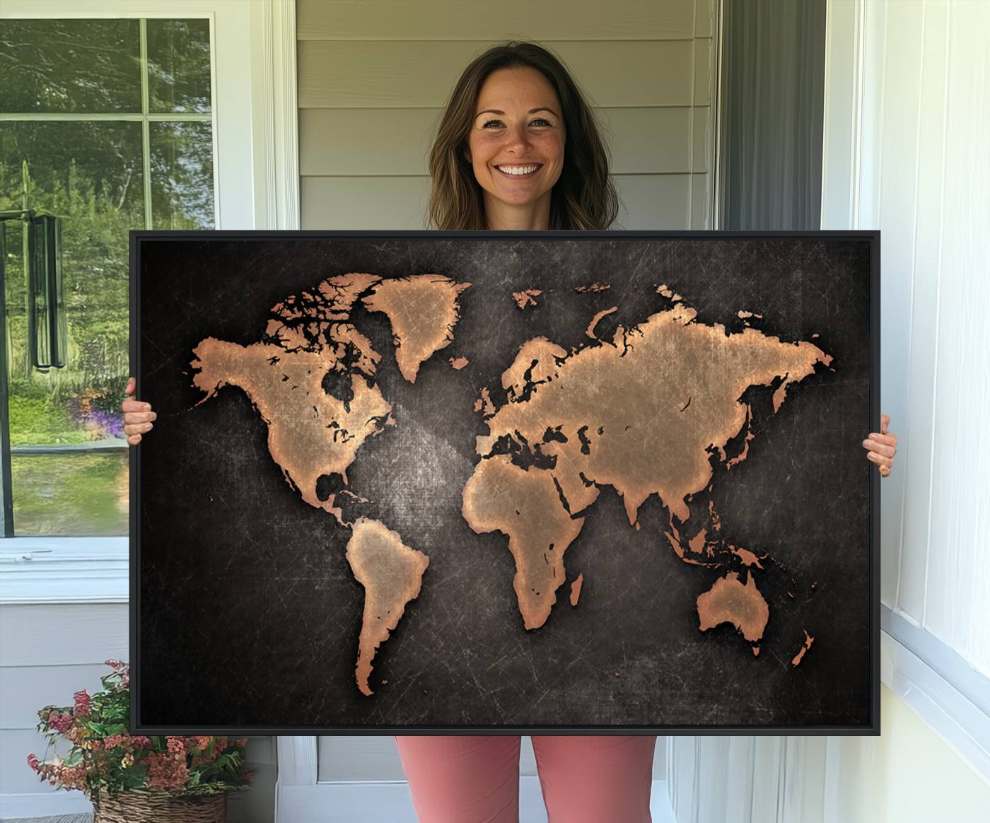 33739-MGV-CV-36X24-Maroon World Map Wall Art Canvas Print