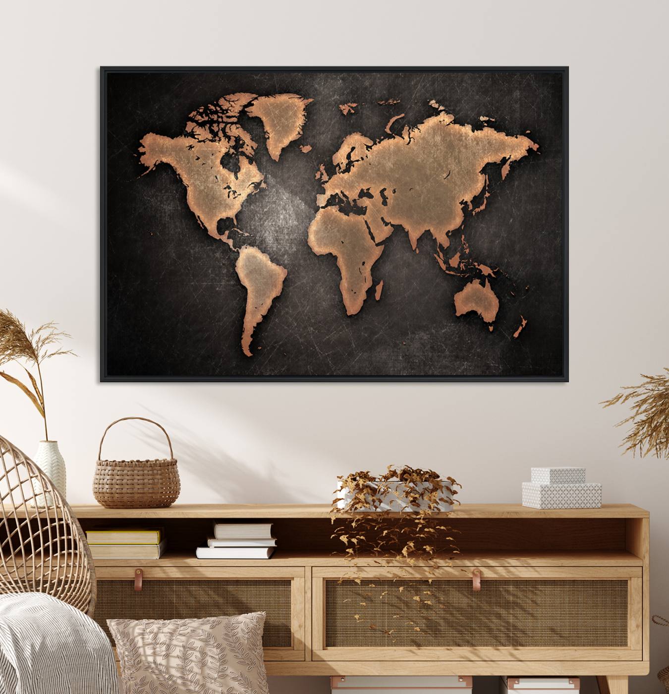 33739-MGV-CV-36X24-Maroon World Map Wall Art Canvas Print