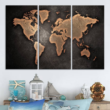 33739-MGV-CV-48X32-3P-Maroon World Map Wall Art Canvas Print